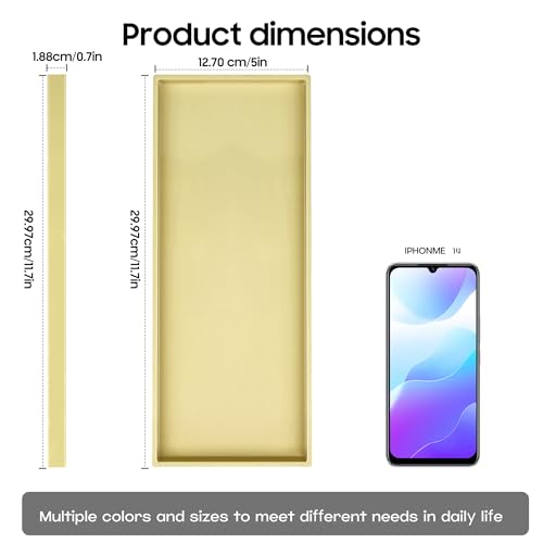 Vanity and Bathroom Tray, 11.8" ABS Countertop Organizer,Waterproof Vanity Tray for Toilet Tank,Perfume,Soap,Keys,Bathroom Accessories,Kitchen and Bath Trays,Non Slip Small Trays,Gold - color: Gold, size: 11.8" x 5" x 0.7"