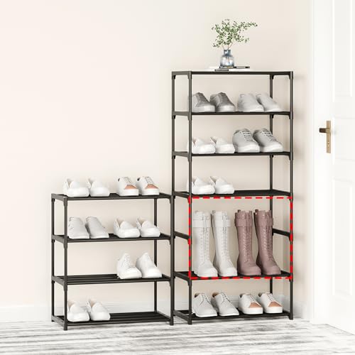 Small Metal Shoe Rack,Stackable Shoe Shelf Storage Organizer for Entryway, Hallway and Closet(3-Tier,Black) - size: 3-Tier-Black-1R