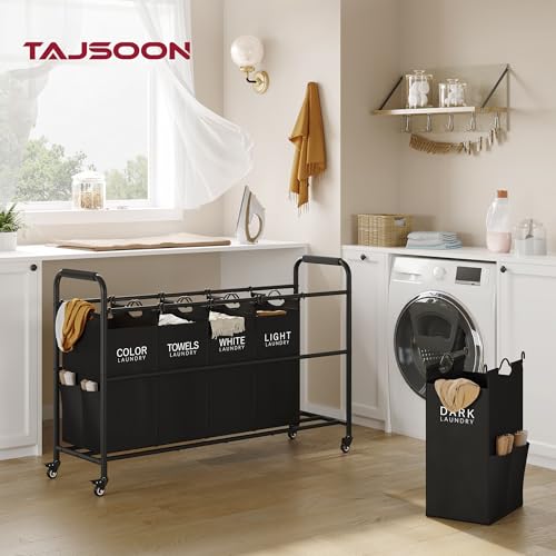 Tajsoon 5 Bag Laundry Sorter Cart, 5 Section Laundry Hamper with Heavy Duty Rolling Lockable Wheels, Laundry Basket Organizer with Removable Bags for Dirty Clothes Storage, Black - color: Black
