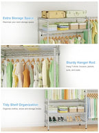 Ulif E11 Heavy-Duty Garment Rack, Metal Freestanding Clothes Rack and Closet Storage Organizer System with 8 Shelves and 4 Hanger Rods, (73.2-97.6)" W x 14.5" D x 71.2" H, Load 1034 LBS, Chrome - color: Chrome