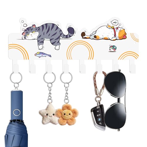 JEWLOVE Cute Key Holder for Wall - Cat Key Holder Wall Mount, Decor for Home Storage, Adorable Cat Art Design in White for Entryway, Bedroom, Pet Area - color: White