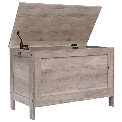 HOOBRO Toy Box, Retro Wooden Look Storage Chest with Safety Hinge, Entryway Storage Bench Supports 220 lb, 29.9 x 15.7 x 18.9 Inches Toy Chest Organizer, Easy Assembly (Greige) BG75CW01G1 - color: Greige, size: 29.9x15.7x18.9 Inch
