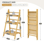 Foldable Ladder Shelf 39.4", Plant Shelf 3 Tier, Bamboo Ladder Flower Pot Display Shelf, Freestanding Ladder Bookshelf for Living Room, Balcony, Yard, Garden, 23.6"W x 15"D x 39.4"H, Natural - color: 3-tier Natural