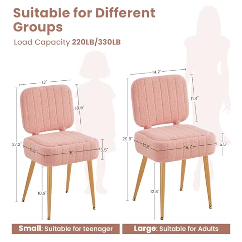 Updated Vanity Chair, Storage Ottoman with Folding Back & Gold-Toned Metal Legs, Ottoman Seat with Teddy Velvet for Dressing Room Living Room Bedroom, 15" x 12" Inch - color: Pink, size: 15" x 12"