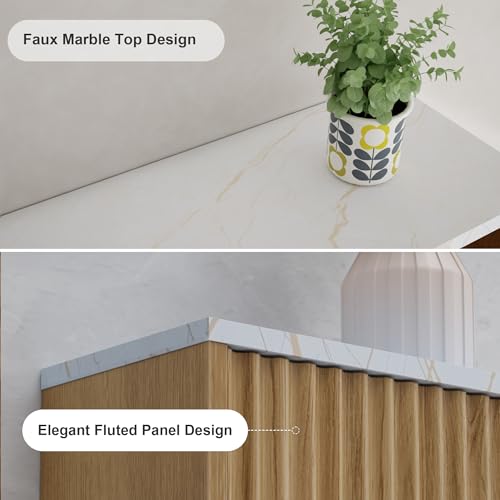 Bathroom Cabinet Wall Mounted Fluted, Modern Medicine Cabinet Over The Toilet Storage Cabinet Faux Marble Top with Adjustable Shelf, Wood Wall Mounted Storage Cabinet Organizer(Oak, Medium) - color: Oak, size: Medium