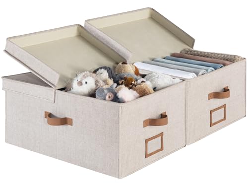 StorageWorks Extra Large Storage Bins with Lids, 55L Decorative Organizer with Divider Board, Fabric Boxes with Handles, Mixing of Brown & Beige, 2-Pack - color: Mixing of Brown & Beige, size: Jumbo