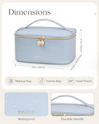 Prite Makeup Bag, Large Capacity Portable Travel Cosmetic Bag, Waterproof Makeup Organizer for Women with Handle and Divider (001 Blue) - color: 001 Blue