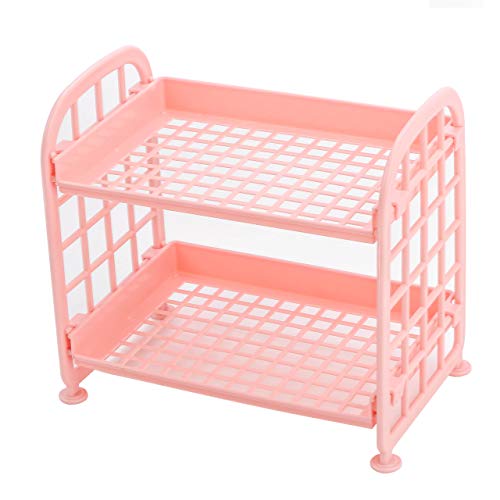 UnnFiko 2-Layers Table Shelf Organizer, Adjustable Plastic Storage Rack Shelf Square Basket Desk Stand Table Storage Organizer Shelves (Pink) - color: Pink