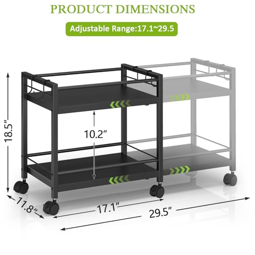 1 Pack 2-Tier Expandable Pantry Floor Organizer Cart, Rolling Pantry Storage Cart with Wheel, Adjustable Can Organizer for Kitchen Pantry, Pantry Shelves and Storage Rack for Snacks, Vegetables, Black