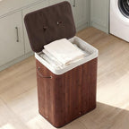 Bamboo Laundry Hamper Large 106L with Removable 4-Section Liner, Foldable Storage Basket with Lid and Handles for Bedroom, Laundry Room, Small Spaces – Brown- Rectangle - color: Brown - Rectangle