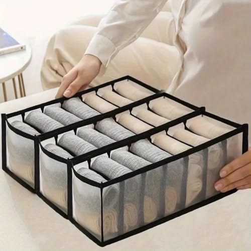 7-Grid Socks Organizer - Multifunctional Drawer Storage Solution for Home, Bedroom, Dorm, Storage Box, Sorter, Black - color: Black