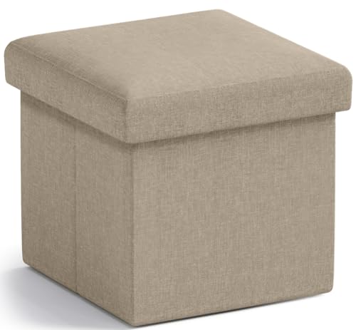 Ornavo Home Small Storage Ottoman Foldable Collapsible Cube Square Linen Ottoman Foot Rest Stool Seat, for Living Room, Bedroom, Home Office, Dorm - 12 x 12 x 12, Taupe - color: Taupe