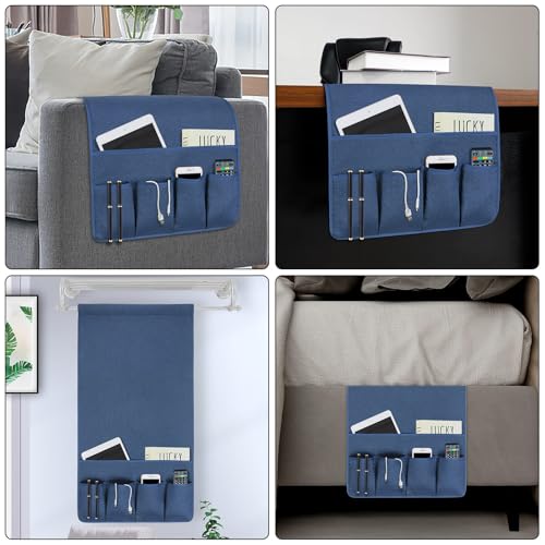 NB Sofa Armrest Organize Remote Holder Bedside Caddy Organizer With 5 Pockets，Non-Slip Couch Remote Control Holder Couch Armchair Caddy Accessories (Blue, 35''X18'') - color: Blue, size: 35''x18''