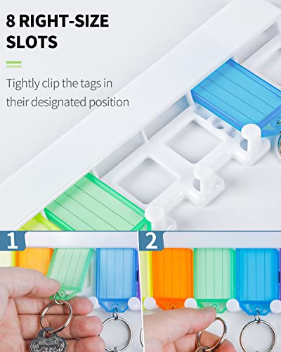 Uniclife Key Tag Rack Slot Style Plastic Wall Mounted Key Holder Organizer with Transparent Tough Key Tag Identifiers Markers in 8 Assorted Colors - size: 10.4'' x 2.8'', 1 Pack, style: Slots