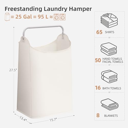 STORAGE MANIAC Large Laundry Hamper with Sturdy Metal Handle, Collapsible Laundry Basket, Freestanding Waterproof Clothes Hamper for Laundry Room, Bedroom, Dorm, Towels, Toys, White - color: White, size: 1 Pack