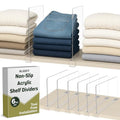 6- Pack Clear Acrylic Shelf Dividers-Non-Slip Closet Organizers for Sweaters, Bags, Towels- Shelf Separators for Bedroom, Kitchen, Office
