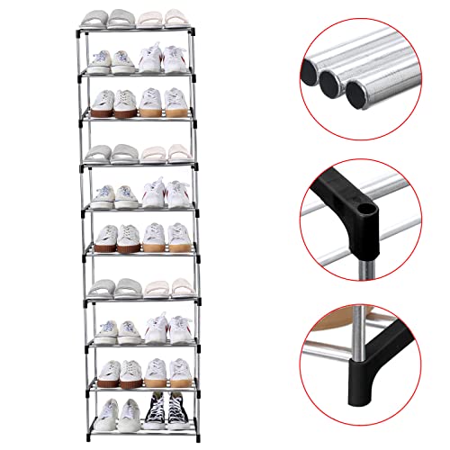Jucaifu Stackable Small Shoe Rack, Entryway, Hallway and Closet Space Saving Storage and Organization (10-Tier, Black) - color: Black, size: 10-Tier