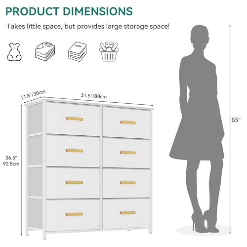 YITAHOME Fabric Dresser for Bedroom, Tall Storage Tower with 8 Drawers, Black Dresser & Chest of Drawers, Storage Drawer Organizer for Closet, Living Room - color: White
