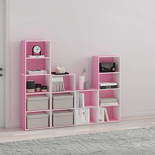 Furinno Luder 3-Tier Open Shelf Bookcase, Pink/White - color: White/Pink, size: 3-Tier, 9.3 x 16 x 31.4