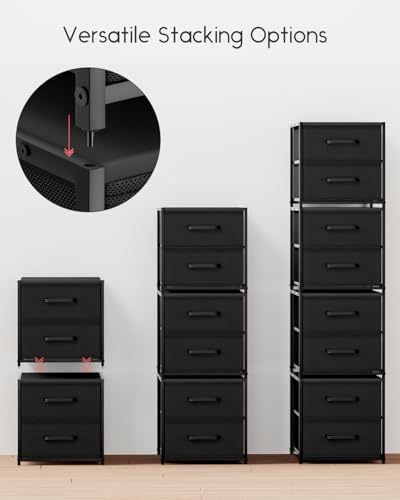 Homsorout Stackable Storage Drawers - 2 Tier Closet Organizer with Metal Frame and Handles, Fabric Dresser with Collapsible Bins for Bedroom, Dorm, Office, Black, 1 Pack - color: Black, size: 15.7 Inch. - 1 Pack