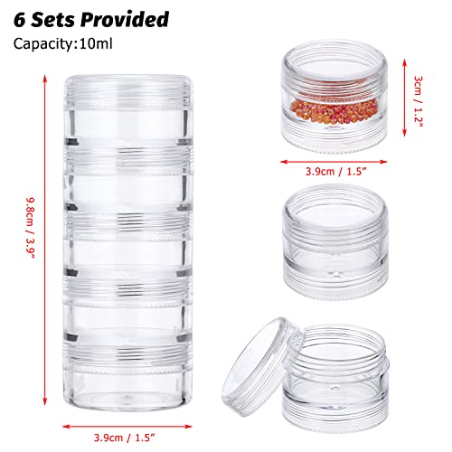 Hipiwe 6 Sets 5 Layers Plastic Round Storage Containers Small Art Craft Accessory Organizer Box 10ML Containers Jars for Jewelry Small bead Nail Designs Storage - size: 6Packs 1.5"D x3.9"H
