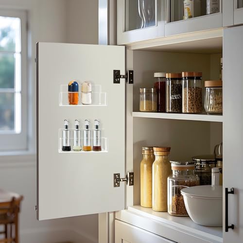 Acrylic Spice Rack Wall Mount-6 Inch, Clear Spice Shelf Storage Holder, 4 Pack Hanging Seasoning Rack Organizer for Cabinet Door, Cupboard or Wall Kitchen (Adhesive or Screw) - size: 6"- 4 Pack