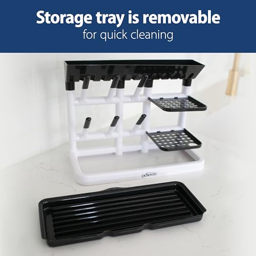 Dr. Brown's Baby Bottle Drying Tower, Stand-Up Countertop Drying Rack with Organized Storage for Baby Essentials, Space Saving Vertical Rack, Black/White - color: Black/White