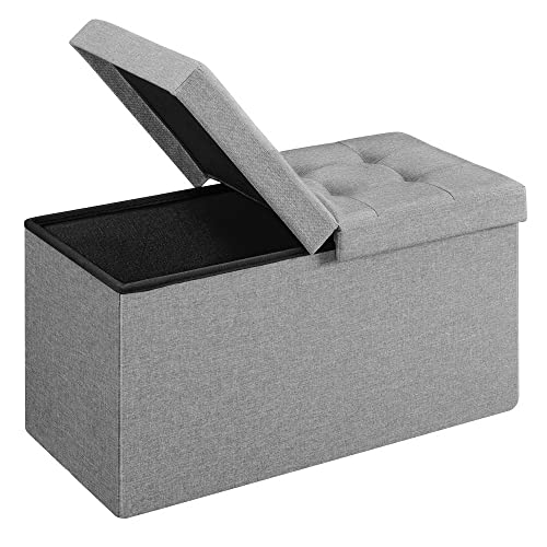 SONGMICS Mazie Collection - 30 Inches Storage Ottoman, Foldable Storage Bench with Flipping Lid, 660 lb Load Capacity, for Entryway, Living Room, Bedroom, Light Gray ULSF41G - color: Light Gray, size: 15"D x 30"W x 15"H