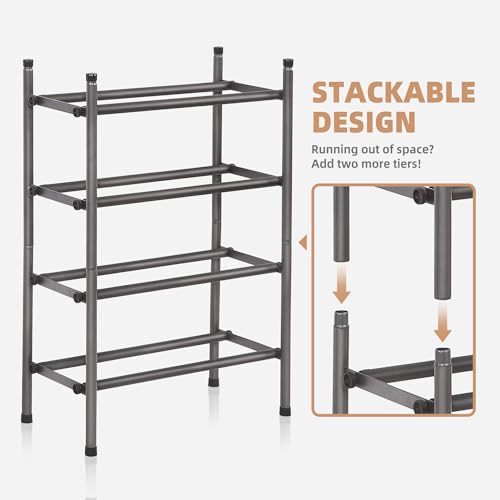 STORAGE MANIAC Expandable Shoe Rack, 8 Pairs Stackable Small Shoe Rack, Metal Adjustable Shoes Organizer for Closet, Entryway, Hallway, Garage, Front Door, Shoes Shelves, Black 2 Tier - color: Black, size: 2 Tier