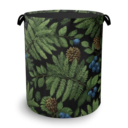 Ferns Blueberry Laundry Basket,Nuts Foldable with Handles Tote Bag Oxford Cloth for Bathroom Bedroom Dirty Clothes Storage Bucket 16" x 20.8" - color: Ferns Blueberry Nuts