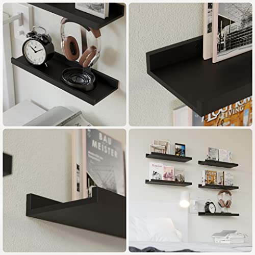 RICHER HOUSE 5 Set Floating Wall Mounted Shelves, Black Shelves for Wall Decor, Modern Picture Ledge Shelf with Lip for Storage, Nursery, Bedroom, Living Room, Bathroom - Black - color: Black, size: 5pcs*15.75in