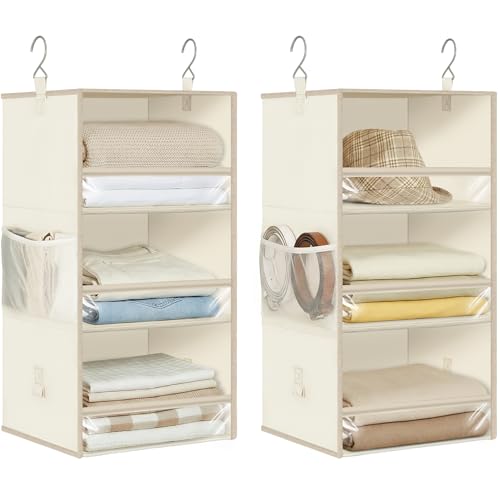 STORAGE MANIAC 6-Shelf Hanging Closet Organizer and Storage, 2 Separable 3-Shelf Haning Organizers for Closet, Collapsible Hanging Shelves Wardrobe Organization, College Dorm Room, Nursery, Beige - color: Beige