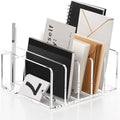 SANRUI Acrylic Mail Organizer, 5 Compartments File Holder for Desk, Letter Sorter with Pen Holder, Clear Countertop Document Sorter for Notebooks, Bills & Eyeshadow Palettes - style: 5 Sections with Pen Holder