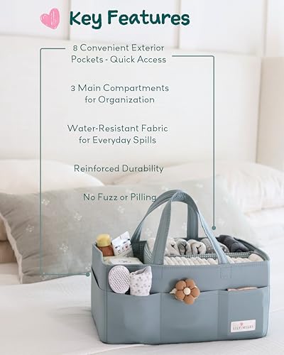 Lily Miles Baby Diaper Caddy Organizer, Wipeable Diaper Organizer Basket with 8 Pockets for Newborn Essentials, Nursery Tote Bag for Changing Table & Car Organization (Willow Green, Large) - color: Willow Green, size: Large