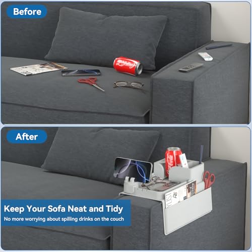 Couch Arm Cup Holder CLESOO Couch Arm Tray Anti-Slip Couch Cup Holder Silicone Sofa Armrest Tray Dual Side Pocket Couch Drink Holder Sofa Caddy Arm Remote Holder Snack Caddy with Phone Holder Grey - color: Grey