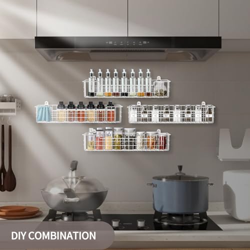 Spice Rack Wall Mount, 4-Pack Seasoning Organizer for Kitchen Storage Organization, Spice Holder Shelf Saving Space for Cabinet, RV, Pantry, Silver - color: Silver-4 Pack