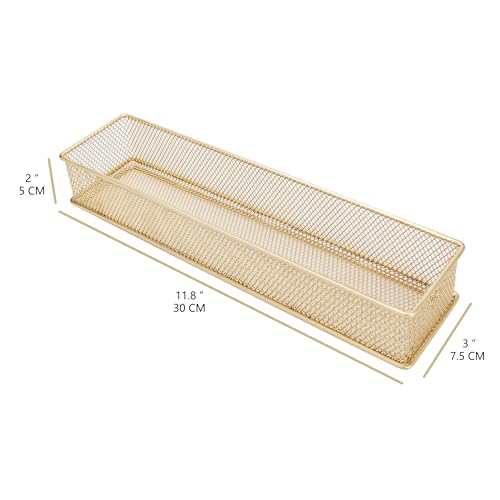 Annova Mesh Stackable Drawer Cabinet and Shelf Organizer Bins Storage Basket School Office Supply Holder Tray- Set of 2 (Gold, 3x12x2 Inch) - color: Gold, size: 3x12x2 Inch