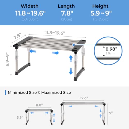 carrotez 2 Pack Expandable Cabinet Organizer, Set of 1 Width & Height-Adjustable Kitchen Cabinet Organizer Shelf, Stackable Kitchen Counter Shelf, 11.8~19.6 x 7.8 x 5.9~9" Black - color: Black, size: 2 Pack