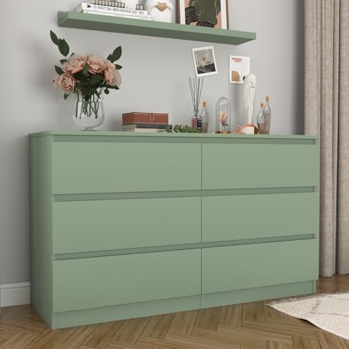 Spaco Dresser for Bedroom,Modern 6 Drawer Dresser with Deep Drawer,Wide Storage Chest of Drawers,Bedroom Storage Organizer Furniture,TV Stand for Living Room - color: Green, size: 6 Drawers
