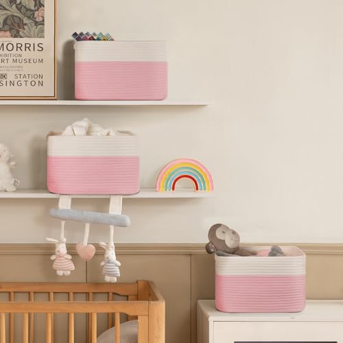 4 Pack Storage Baskets for Organizing, Woven Baskets for Shelves - Perfect for Toys, Books, Towels, and Clothes, Durable Gift Basket Bins Toy Storage, 12.7''Lx9''Wx7.8''H, Pink & White - color: Pink & White, size: Small/12.7''Lx9''Wx7.8''H