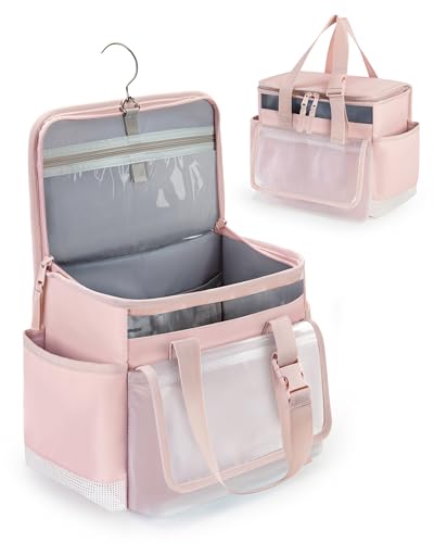 Marscamd Hanging Shower Caddy Organizer Bag for Travel with Hanging Hook, Quick Dry Mesh Bathroom Caddy Toiletry Bag with Handle for College, Dorm, Gym, Camping, Pink - color: Pink