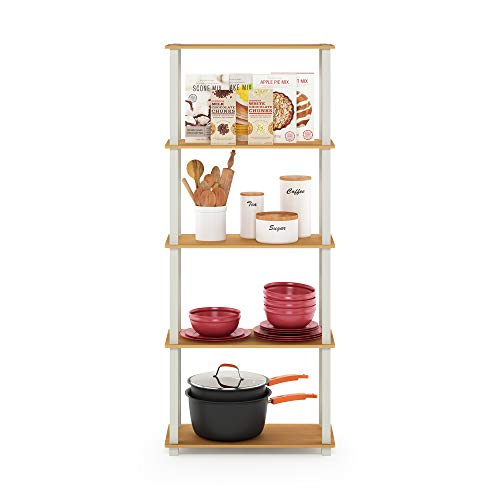 Furinno Turn-N-Tube 5-Tier Multipurpose Shelf / Display Rack / Storage Shelf / Bookshelf, Square Tubes, Beech/White - color: Beech/White, size: 5-Tier Square Tube