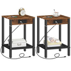 HOOBRO Side Table with Charging Station and Wire Cube Storage Organizer, Set of 2 End Table, 6-Cube Shelves, Modular Shelves with Metal Grid, DIY Closet Cabinet, BF91UBZP201-BF06CW01