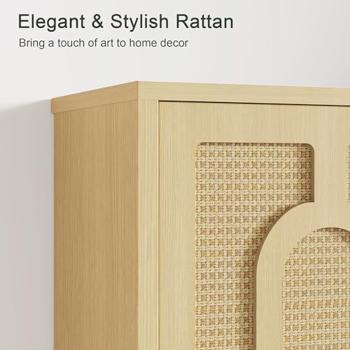 VECELO Rattan Bathroom Wall Cabinet, Medicine Cabinets with Adjustable Shelves, Wall Mounted Above Toilet Storage Organizer for Bathroom, Kitchen, Entryway