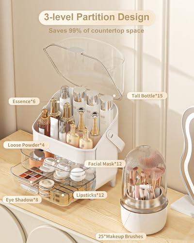 Makeup Organizer Countertop, Skincare Holder Bathroom Counter Organizer, Storage Box Cosmetic Display Cases, Teen Girl Gifts Make up Organizers (Sliver/Brush) - color: Sliver/Brush