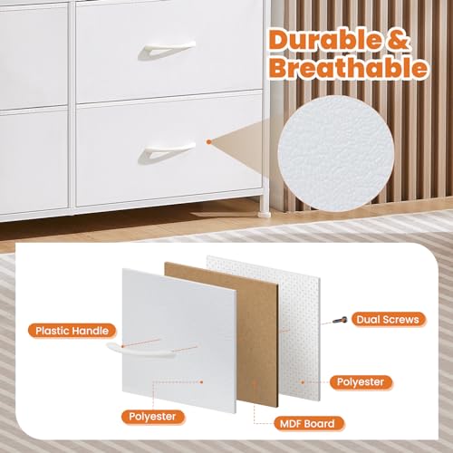 Sweetcrispy Dresser for Bedroom, Chest Organizer Unit with 8 Fabric Bins, Fabric Storage Tower, Drawer Organizer with Steel Frame, Wooden Top for Living Room, Closet - color: White, size: 31.5"D x 11.8"W x 36.4"H (8 Drawers)