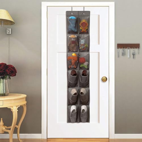 GOMAJI 12 Large Pockets Over The Door Hanging Shoe Organizer, LIGHT BROWN COLOR