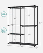 SONGMICS Portable Closet, Freestanding Closet Organizer, Clothes Rack with Shelves, Hanging Rods, Storage Organizer, for Cloakroom, Bedroom, 54.3 x 16.9 x 71.7 Inches, Black URYG025B02 - size: 54.3"L x 16.9"W x 71.7"H