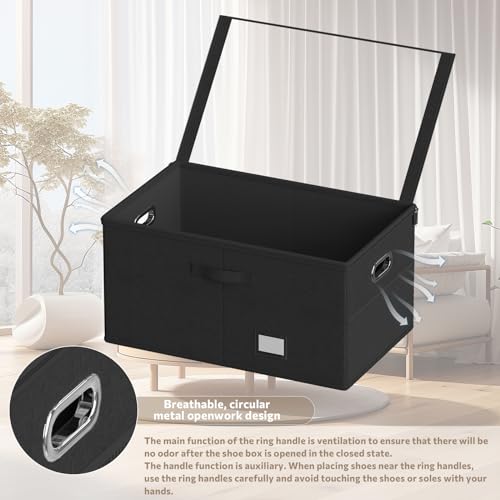 Shoe Organizer for Closet, Shoe Box Storage Containers Fit 18 Pairs Foldable Shoe Storage Bins with Clear Cover & Adjustable Dividers for Shoes Blankets Linen Clothing (Black, (24.4*16.5*12.9)x1) - color: Black, size: (24.4*16.5*12.9)x1