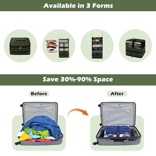 Surblue Hanging Closet Storage Bag Collapsible 3-Shelf Washable Oxford Fabric with 2 Hooks (L 11.41 * 11.41 * 19.68in, Dark Green) - color: Dark Green, size: L 11.41*11.41*19.68in
